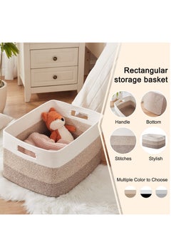 Generic Large Rectangle Blanket Basket, Woven Nursery Cotton Rope Baskets for Storage, Living Room, Toy Organizing with Handle  - Image 5