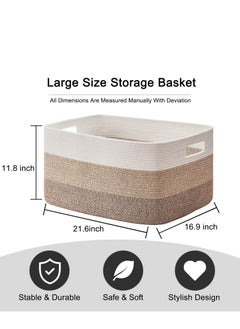 Generic Large Rectangle Blanket Basket, Woven Nursery Cotton Rope Baskets for Storage, Living Room, Toy Organizing with Handle  - Image 3