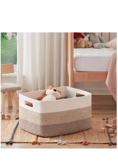 Generic Large Rectangle Blanket Basket, Woven Nursery Cotton Rope Baskets for Storage, Living Room, Toy Organizing with Handle  - Image 2