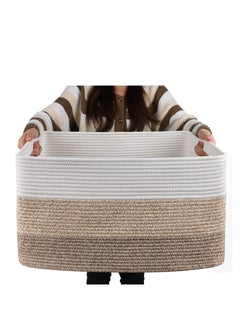 Generic Large Rectangle Blanket Basket, Woven Nursery Cotton Rope Baskets for Storage, Living Room, Toy Organizing with Handle  - Image 1