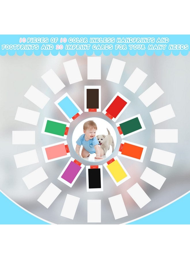 Jexine 30 Pcs Baby Inkless Handprint and Footprint Kit Pet Paw Print Stamp Kit Includes 10 Colors Safe Clean Touch Ink Pad and 20 Card for Newborn Registry Pets Family Printing - Image 3