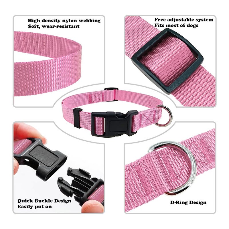 PENSEEPET Pink Dog Collar Basic Adjustable Dog Collars for Puppy Small Medium Large Dogs Girls with Breathable Quick Release Nylon Pet Collar - Image 3