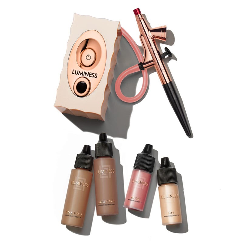 Luminess Air Icon Pro Airbrush System with 4Piece Foundation Starter Kit Deep Coverage Quick Easy Long Lasting Application Includes Silk 4In1 Foundation Highlighter and Blush