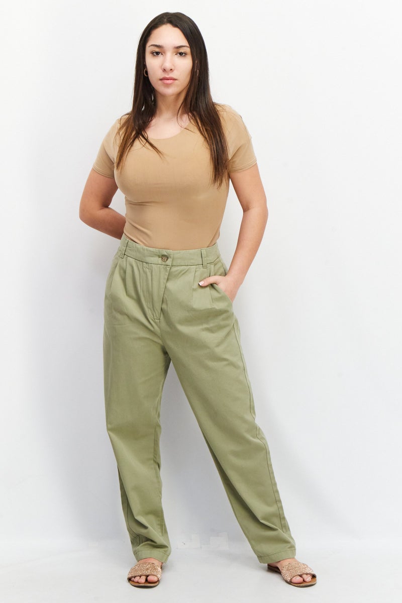 ESPRIT Women Regular Fit Solid Chino Pants, Sage Green - Image 4
