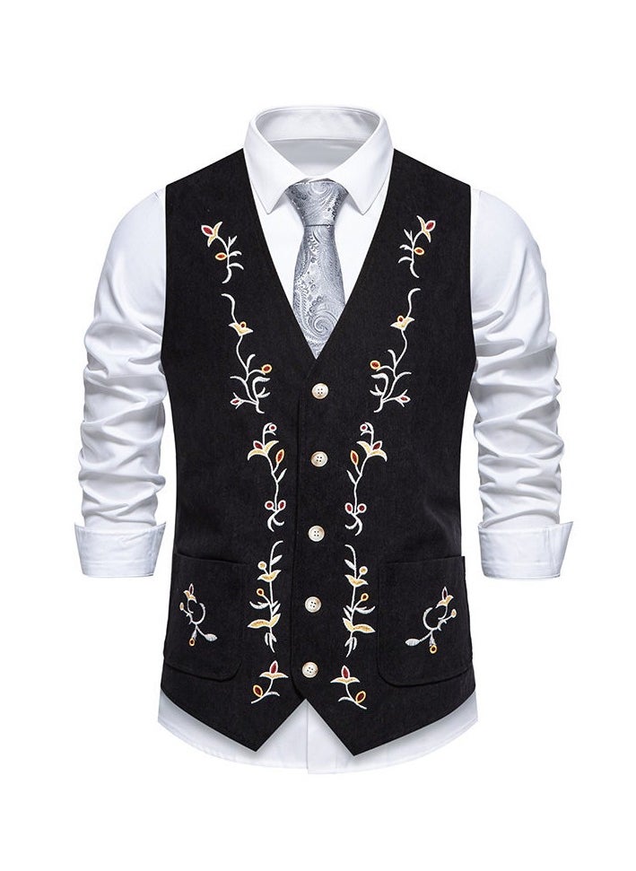 KUYING New Fashion Embroidered Single Breasted Suit Vest  - Image 1