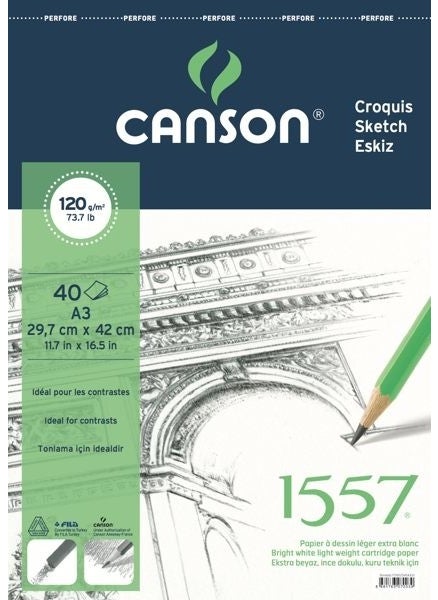 CANSON - 1557 Sketchbook 120 Gr. A3 40 Pages with Top Spiral - Image 1