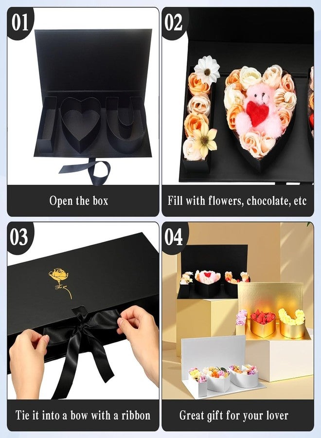 AebDerp Valentines Day Flower Gift Box: "i Heart U" Letter Large Flower Boxes with Ribbon for Christmas, Wedding Party, Mothers Birthday Love Favors, Bridal Shower Chocolate Packaging, Rose Bouquet Present (black) - Image 3