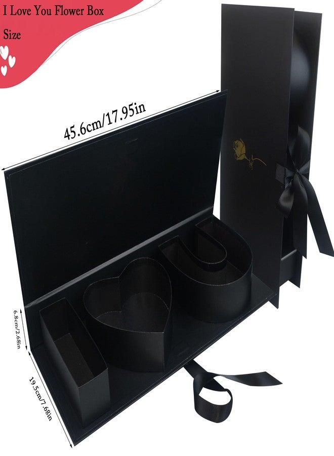 AebDerp Valentines Day Flower Gift Box: "i Heart U" Letter Large Flower Boxes with Ribbon for Christmas, Wedding Party, Mothers Birthday Love Favors, Bridal Shower Chocolate Packaging, Rose Bouquet Present (black) - Image 2