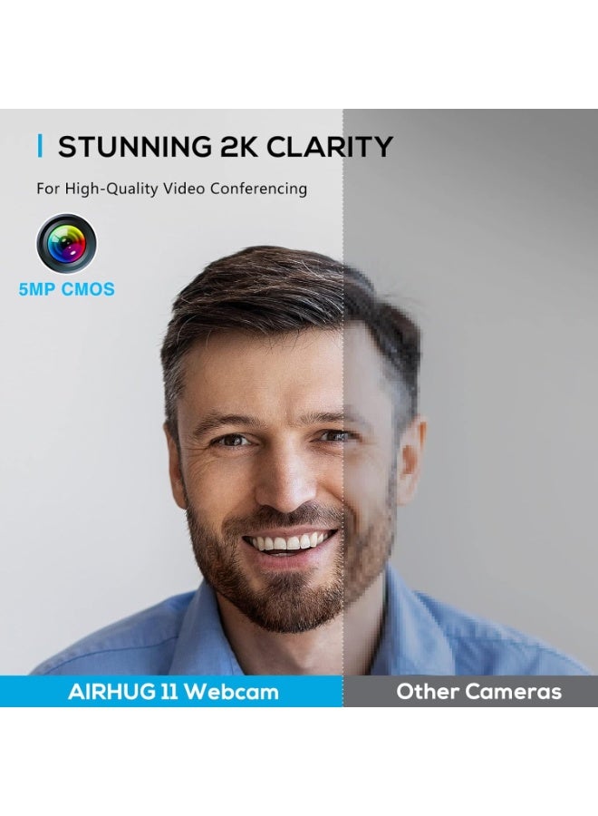 AIRHUG 2K Webcam with Noise Canceling Microphones, USB Web Cam for Computer and Laptop Plug & Play, Web Camera with Privacy Cover, 71°Wide-Angle,for Streaming and Conferencing,Compatible Skype Zoom YouTube - Image 2