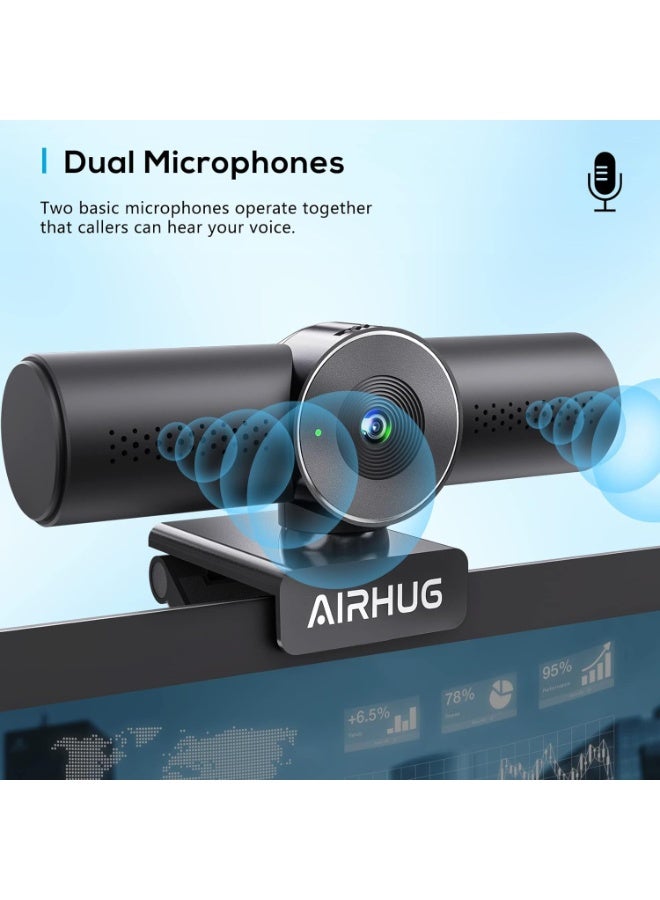 AIRHUG 2K Webcam with Noise Canceling Microphones, USB Web Cam for Computer and Laptop Plug & Play, Web Camera with Privacy Cover, 71°Wide-Angle,for Streaming and Conferencing,Compatible Skype Zoom YouTube - Image 3