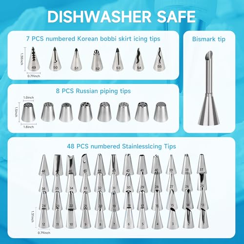 Boyun Cake Decorating Kit,137pcs Cake Decorating Supplies with Cake Turntable for Decorating,Pastry Piping Bag,Russian Piping Tips Baking Tools, Cake Baking Supplies for Beginners(Blue) - Image 2