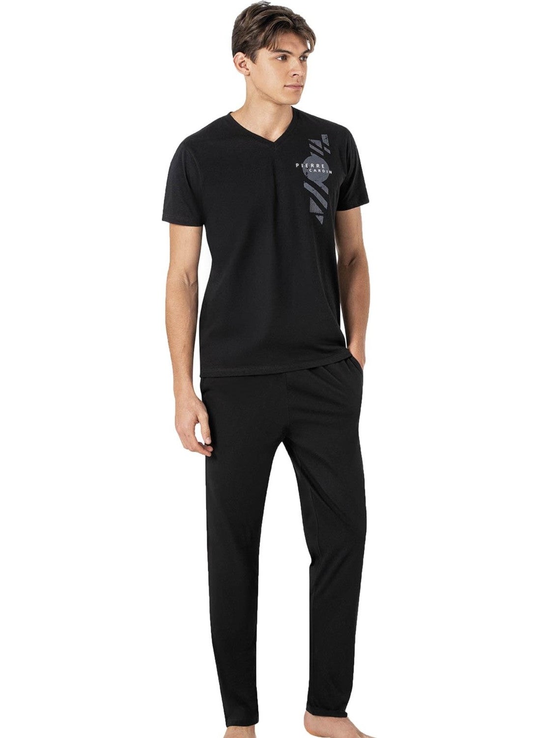pierre cardin - Men's V Neck 100% Cotton Combed Cotton Pajama Set - Image 1