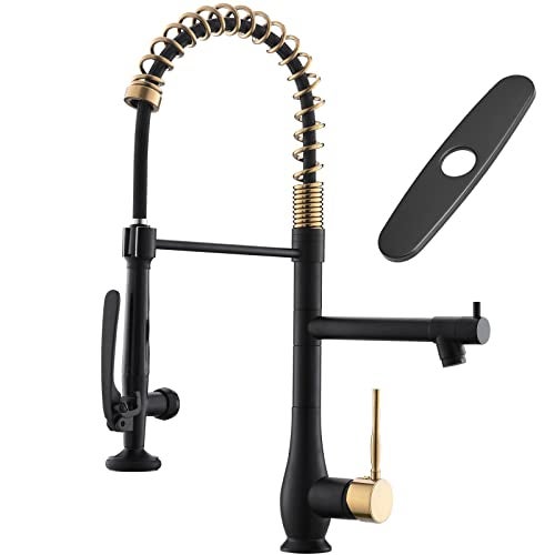 GIMILI Black and Gold Kitchen Faucet with Pull Down Sprayer Single Handle High Pressure Kitchen Sink Faucet Commercial Double-Headed Stainless Steel Kitchen Faucets - Image 1