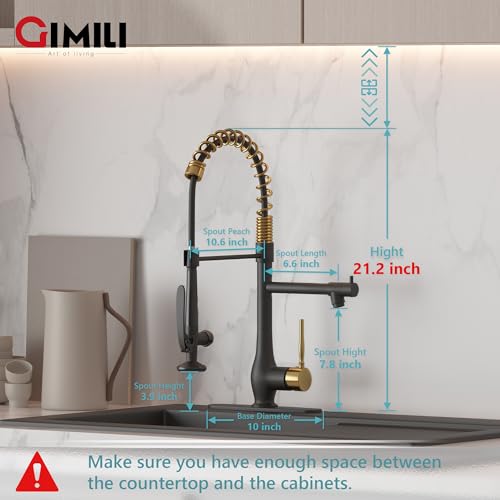 GIMILI Black and Gold Kitchen Faucet with Pull Down Sprayer Single Handle High Pressure Kitchen Sink Faucet Commercial Double-Headed Stainless Steel Kitchen Faucets - Image 2