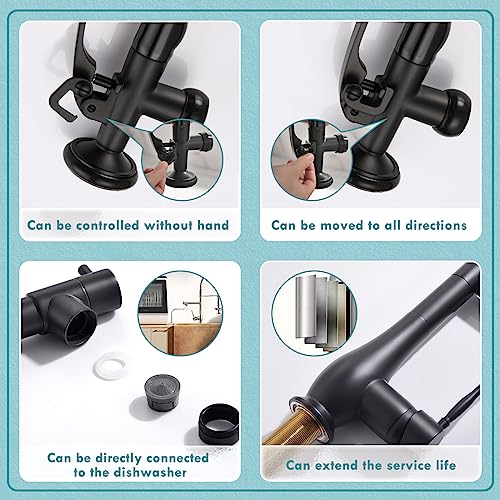 GIMILI Black and Gold Kitchen Faucet with Pull Down Sprayer Single Handle High Pressure Kitchen Sink Faucet Commercial Double-Headed Stainless Steel Kitchen Faucets - Image 5