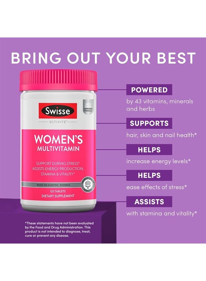 Swisse فيتامينات متعددة يومية للنساء | 47 فيتامين، مضادات الأكسدة والمعادن + أداپتوجينات | دعم الطاقة، التوتر والمناعة | مكمل فيتامينات للنساء | 120 قرص / إمداد لمدة 4 أشهر - Image 3