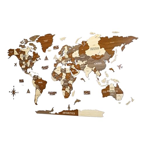 Colorfull Worlds, Multilayer 3D Wooden World Map, Travel Map States and Capitals, Wall Decor For New House, Gift For Travelers, Office Decor, Birthday Present,Living Room Decoration (L, Mixed) - Image 1