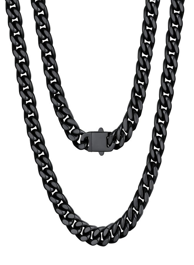 U7 Mens Black Necklace,Stainless Steel Miami Cuban Chain Necklace,7mm Black Chain for Men,20" - Image 1