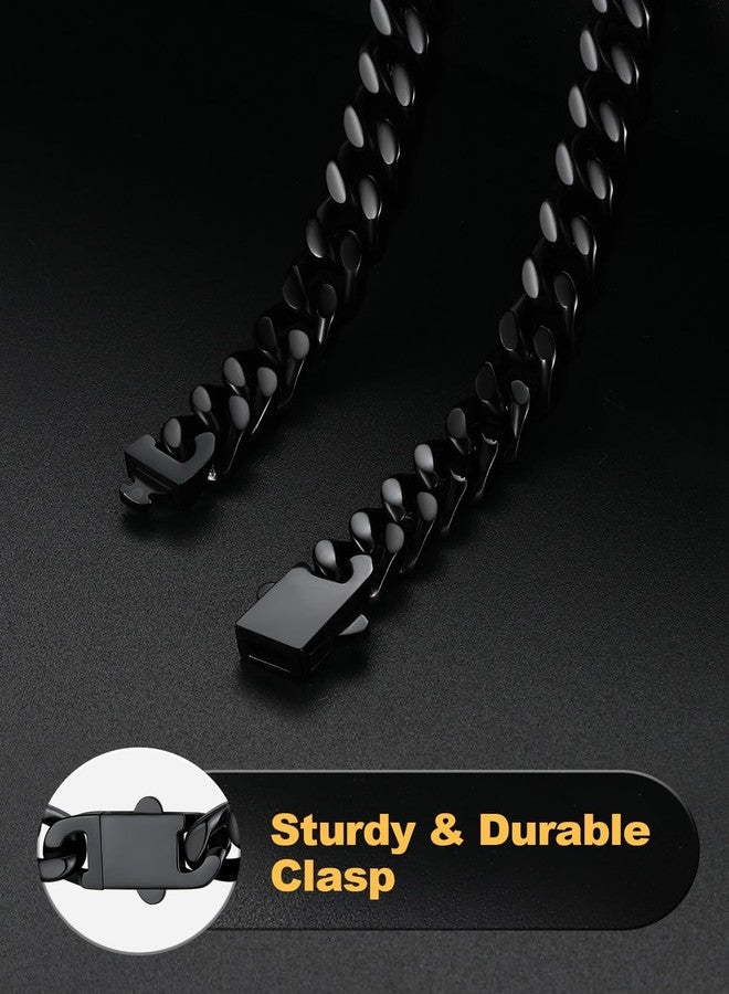 U7 Mens Black Necklace,Stainless Steel Miami Cuban Chain Necklace,7mm Black Chain for Men,20" - Image 3