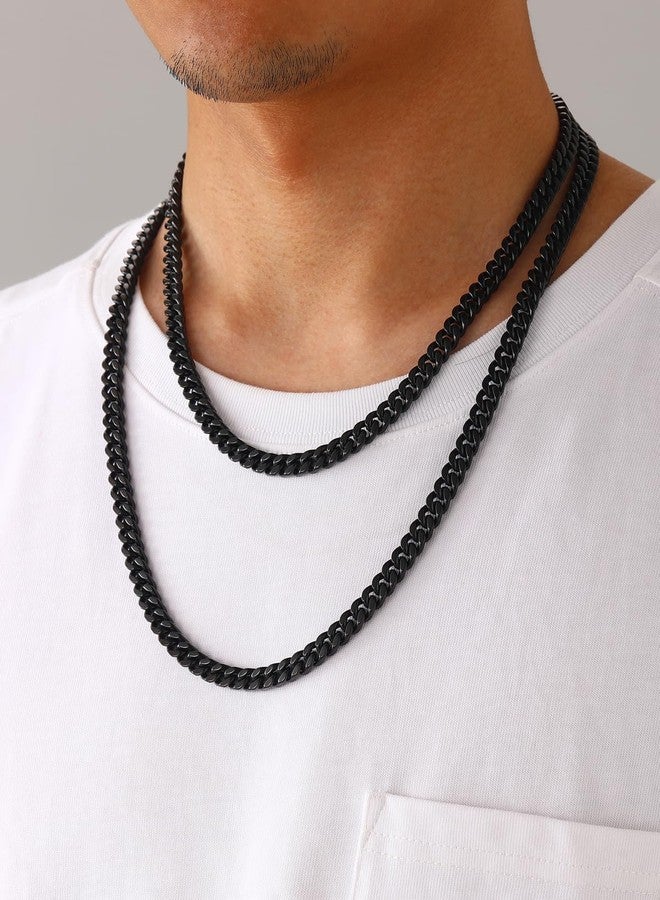 U7 Mens Black Necklace,Stainless Steel Miami Cuban Chain Necklace,7mm Black Chain for Men,20" - Image 5