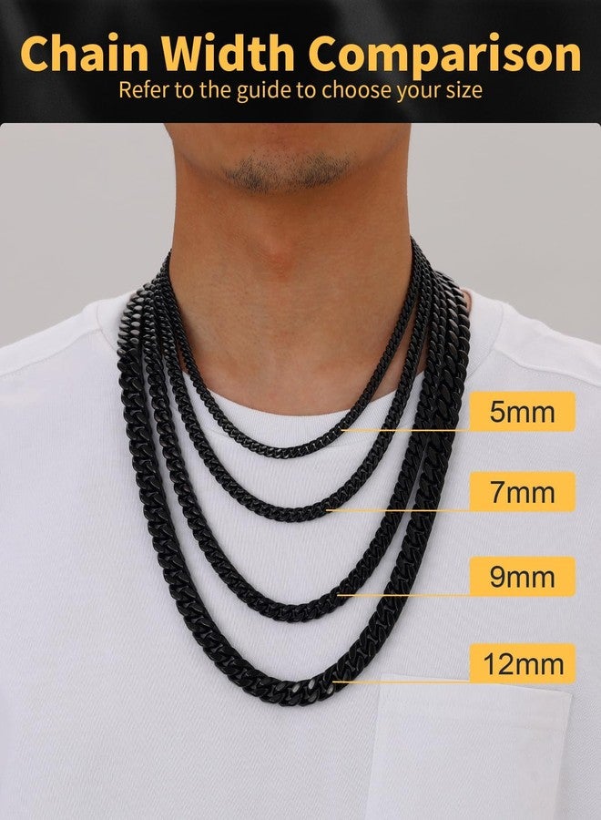 U7 Mens Black Necklace,Stainless Steel Miami Cuban Chain Necklace,7mm Black Chain for Men,20" - Image 4