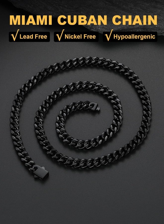 U7 Mens Black Necklace,Stainless Steel Miami Cuban Chain Necklace,7mm Black Chain for Men,20" - Image 2