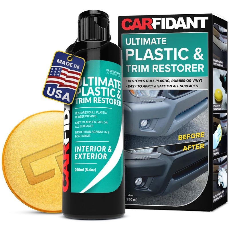 Carfidant Plastic Restorer for Cars Refreshes Faded Plastic Vinyl Rubber Trim with Polish for Deep Shine Protects Against UV Dirt Black Exterior Interior Care for Detailing 84 fl Oz