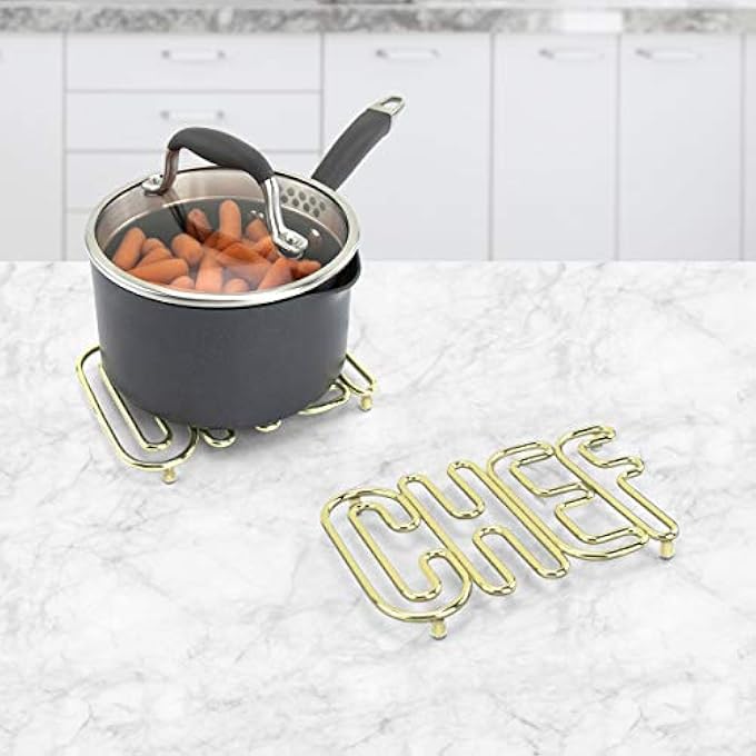 سبكتيرم دايفرسيفايد رف تبريد من الفولاذ من Chef Trivet لأسطح العمل وطاولات المطبخ، حامل أواني لطيف أو عنصر ديكور لأي مطبخ، سهل التنظيف، آمن لمعظم أدوات الطهي، ذهبي - Image 4