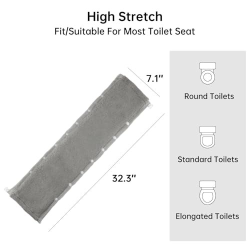 SENOMOR Toilet Seat Cover,Bathroom Soft Thicker Warmer with Snaps Fixed Stretchable Washable Fiber Cloth Toilet Seat Covers Pads Easy Installation& Cleaning (grey) - Image 3