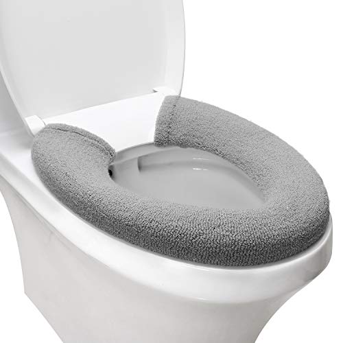 SENOMOR Toilet Seat Cover,Bathroom Soft Thicker Warmer with Snaps Fixed Stretchable Washable Fiber Cloth Toilet Seat Covers Pads Easy Installation& Cleaning (grey) - Image 1