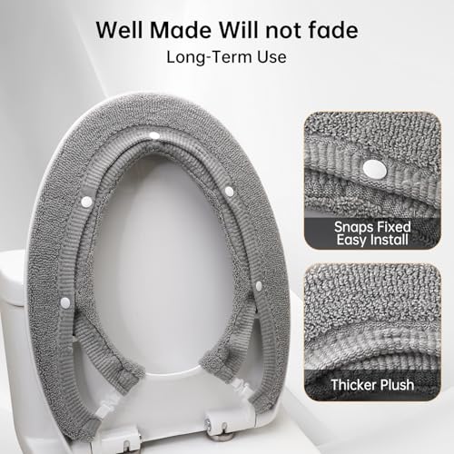 SENOMOR Toilet Seat Cover,Bathroom Soft Thicker Warmer with Snaps Fixed Stretchable Washable Fiber Cloth Toilet Seat Covers Pads Easy Installation& Cleaning (grey) - Image 2