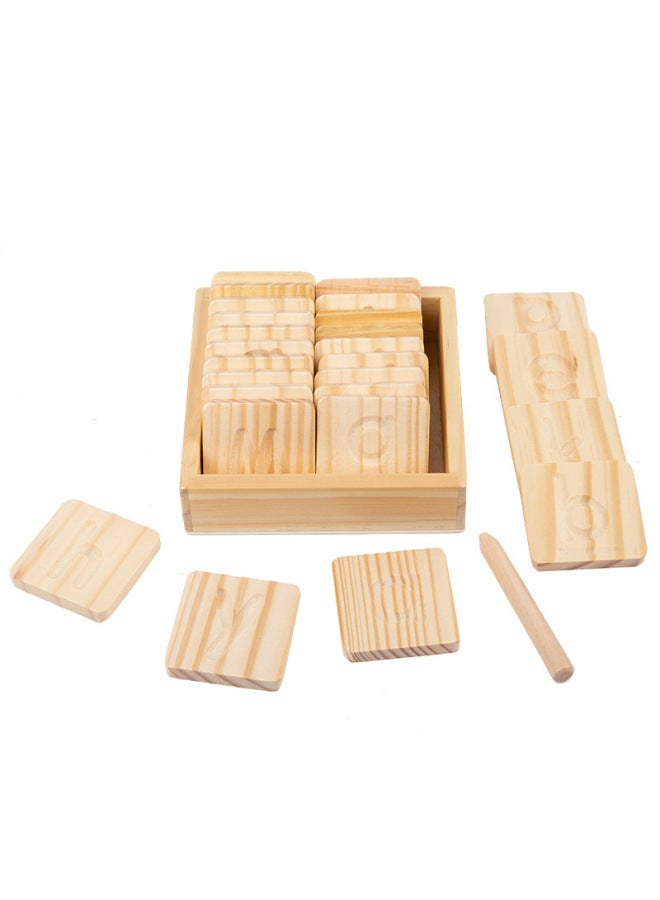 Wooden Blind Writing Board Bump Training Board Case Arabic Alphanumeric Geometric Description Control Pen Training Toy-Color:Lowercase Letter Blind Writing Box - Image 1