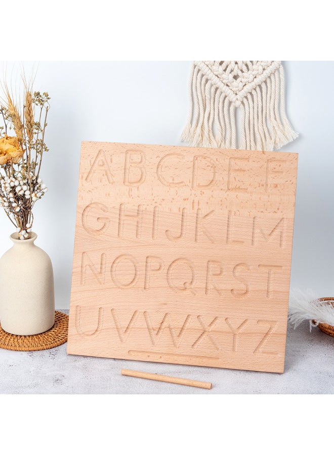 Wooden Blind Writing Board Bump Training Board Case Arabic Alphanumeric Geometric Description Control Pen Training Toy-Color:Lowercase Letter Blind Writing Box - Image 2