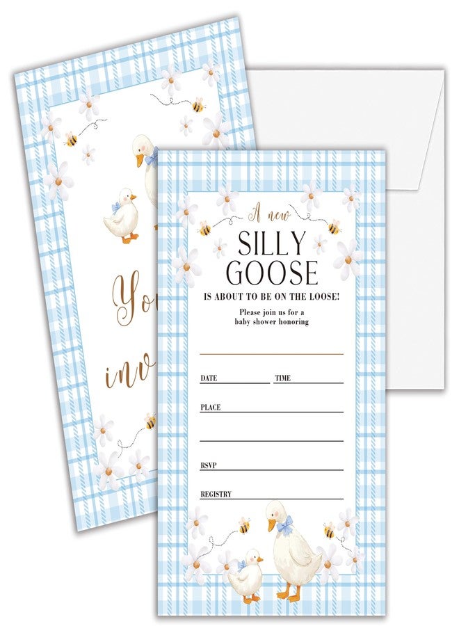 Cazhes Baby Shower Invitations for Boy Girl, 25 Double-Sided Silly Goose Baby Shower Invites with Envelopes, Daisy Gender Neutral Party Decorations Supplies Favors - D05 - Image 1