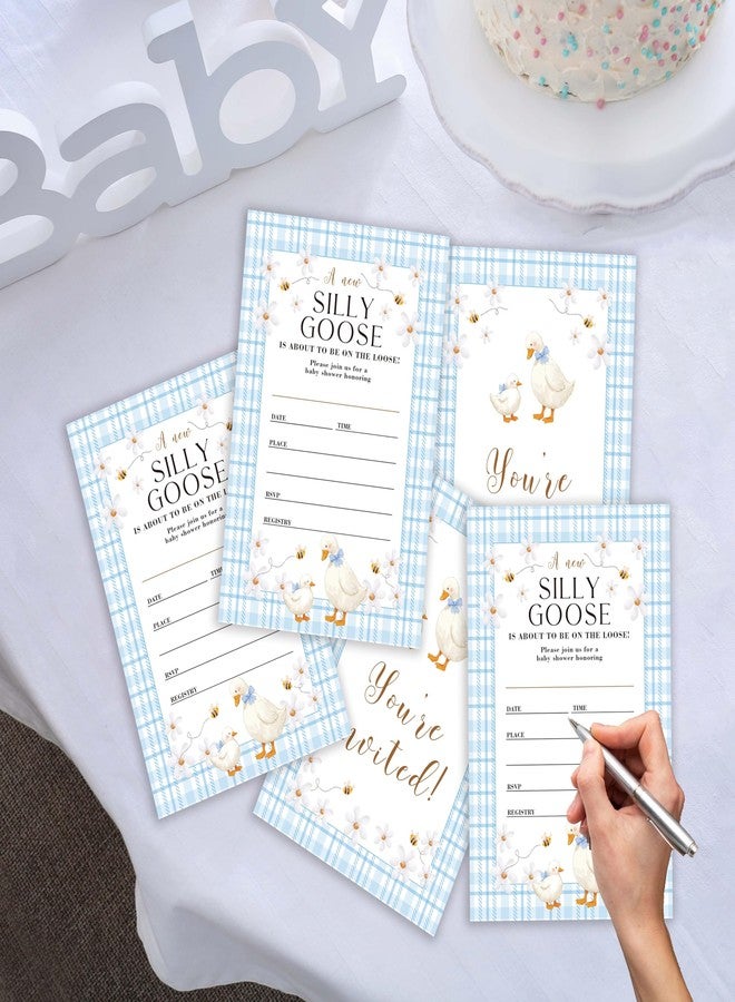 Cazhes Baby Shower Invitations for Boy Girl, 25 Double-Sided Silly Goose Baby Shower Invites with Envelopes, Daisy Gender Neutral Party Decorations Supplies Favors - D05 - Image 4