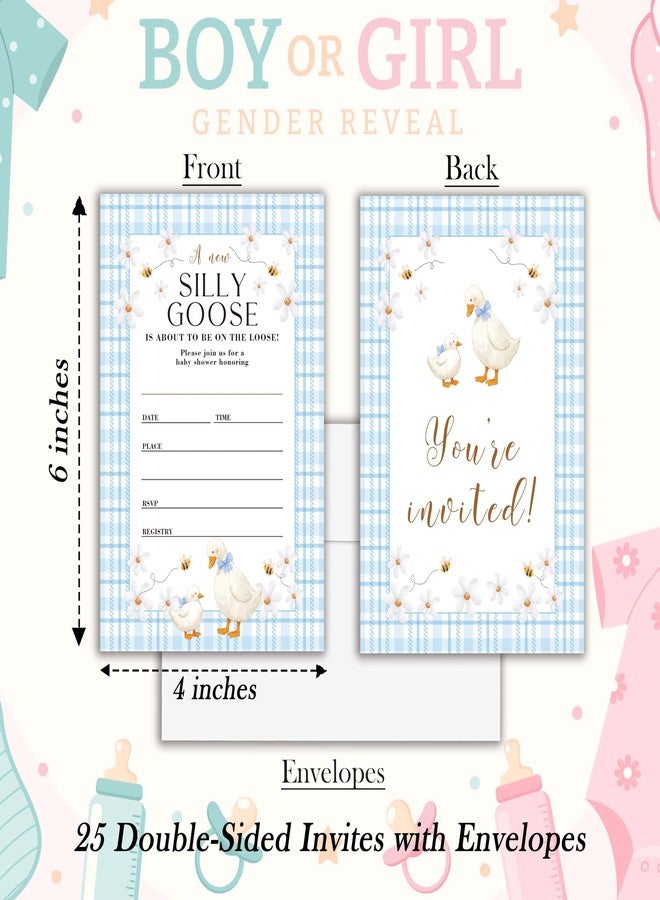 Cazhes Baby Shower Invitations for Boy Girl, 25 Double-Sided Silly Goose Baby Shower Invites with Envelopes, Daisy Gender Neutral Party Decorations Supplies Favors - D05 - Image 2