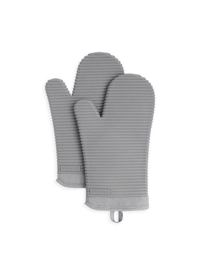 KitchenAid KitchenAid Ribbed Soft Silicone Oven Mitt Set, 7"x13", Grey 2 Count  - Image 1