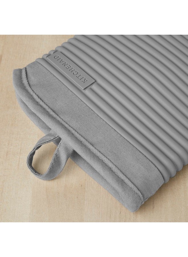 KitchenAid KitchenAid Ribbed Soft Silicone Oven Mitt Set, 7"x13", Grey 2 Count  - Image 2