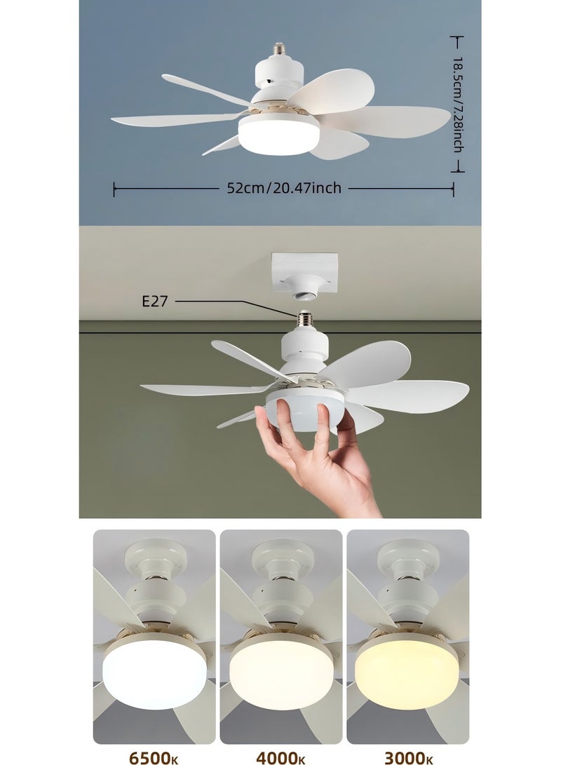 Socket Fan Light with Remote, Screw Ceiling Fans with Lights, E27 Base Light Bulb Fan, 3 Colors 3000K-6500K Dimmable Socket Fan with Light for Garage, Bathroom, Bedroom, Kitchen - Image 2
