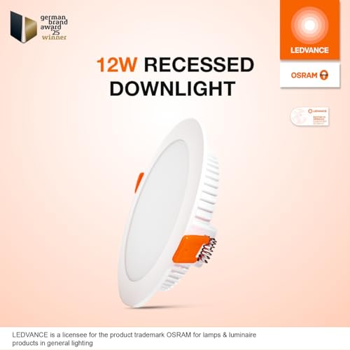 LEDVANCE OSRAM Lights for Ceiling 12W | Recessed Ceiling Light | Ceiling Downlight | False Ceiling Lights | 4.0KV Surge Charge Protection | Energy Saving | BIS Approved | 2 Year Warranty - Pack of 2 - Image 2