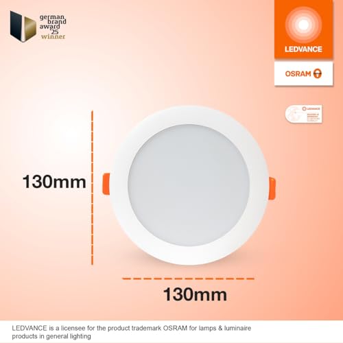 LEDVANCE OSRAM Lights for Ceiling 12W | Recessed Ceiling Light | Ceiling Downlight | False Ceiling Lights | 4.0KV Surge Charge Protection | Energy Saving | BIS Approved | 2 Year Warranty - Pack of 2 - Image 3