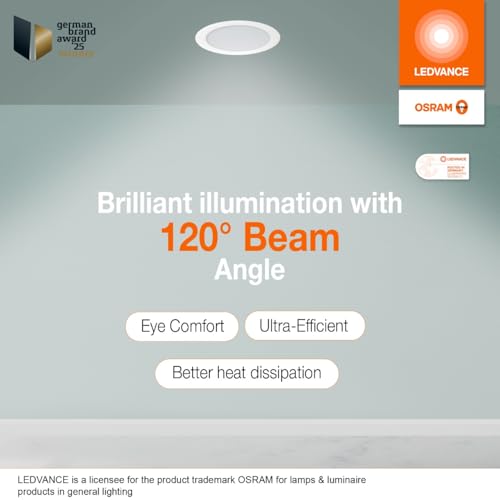 LEDVANCE OSRAM Lights for Ceiling 12W | Recessed Ceiling Light | Ceiling Downlight | False Ceiling Lights | 4.0KV Surge Charge Protection | Energy Saving | BIS Approved | 2 Year Warranty - Pack of 2 - Image 5