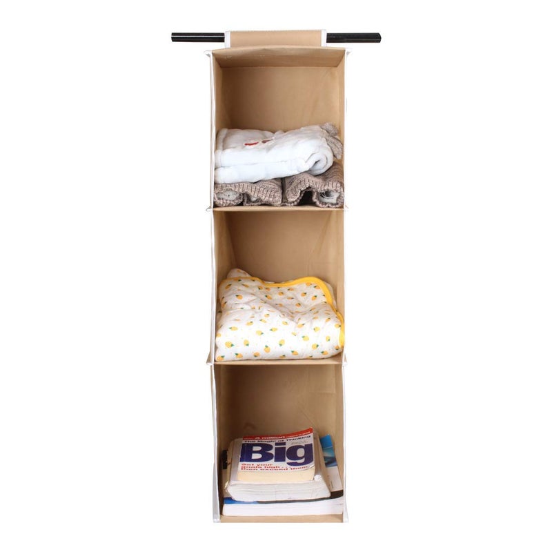 Flipco Hanging Closet Organizer Foldable 3Shelf Hanging Closet Wardrobe Storage Shelves Clothes Handbag Shoes Accessories Storage Washable Oxford Cloth Fabric - Image 4