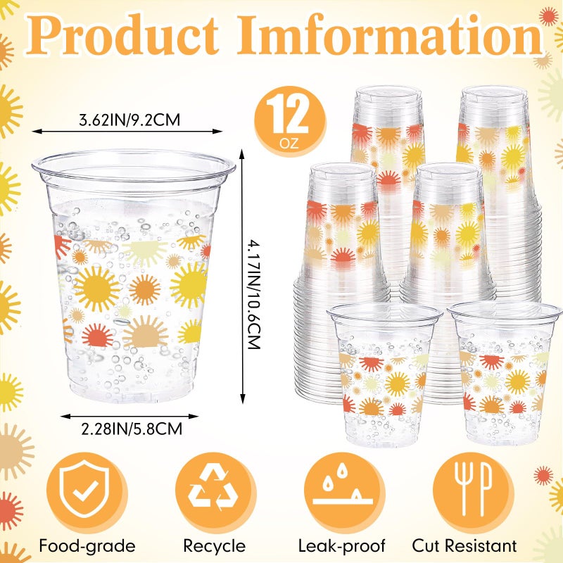 Funnymoom 60 Pcs Boho Sun Disposable Plastic Cups 16 oz Colorful Sunshine Pattern Cold Beverage Drinking Cup Bulk for Boho Party Favors 1st Birthday First Trip Baby Shower Party Supplies - Image 1