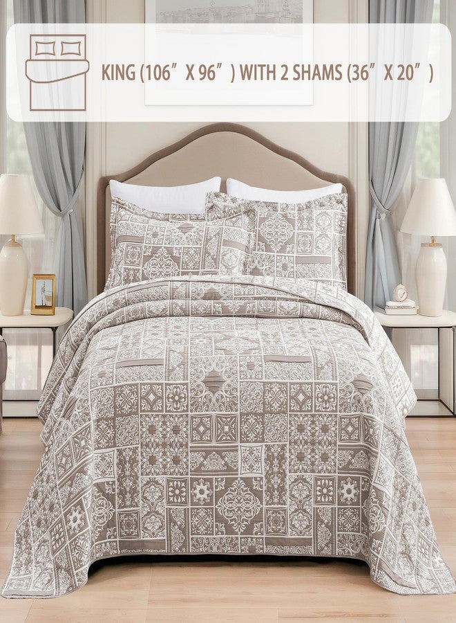 Asuexpect 3 Piece Brown Patchwork Bedspread Sets King Size, Boho Reversible Jacquard Bedding Set for All Season, Soft Lightweight Comforter Bedspread Coverlet Set (106''x96'') with 2 Shams - Image 5
