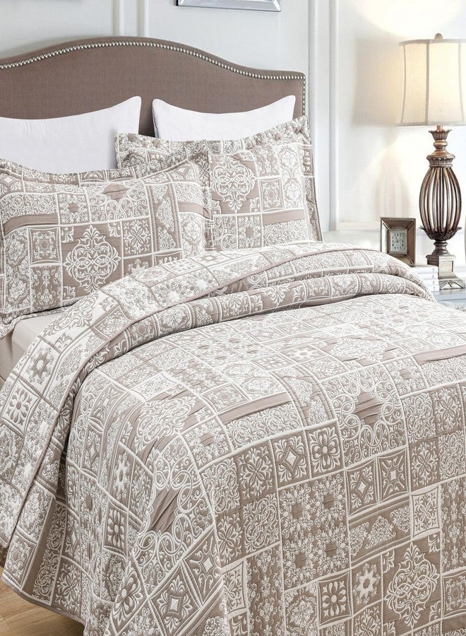 Asuexpect 3 Piece Brown Patchwork Bedspread Sets King Size, Boho Reversible Jacquard Bedding Set for All Season, Soft Lightweight Comforter Bedspread Coverlet Set (106''x96'') with 2 Shams - Image 1