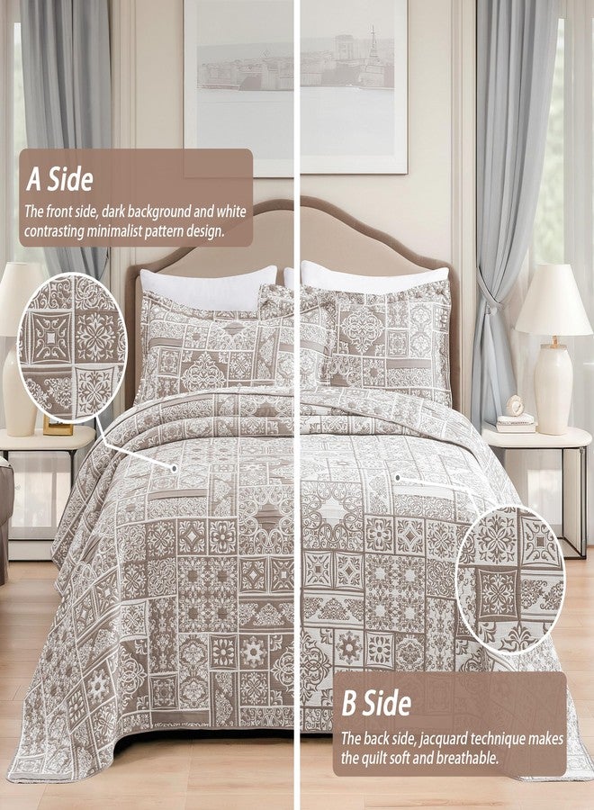 Asuexpect 3 Piece Brown Patchwork Bedspread Sets King Size, Boho Reversible Jacquard Bedding Set for All Season, Soft Lightweight Comforter Bedspread Coverlet Set (106''x96'') with 2 Shams - Image 4