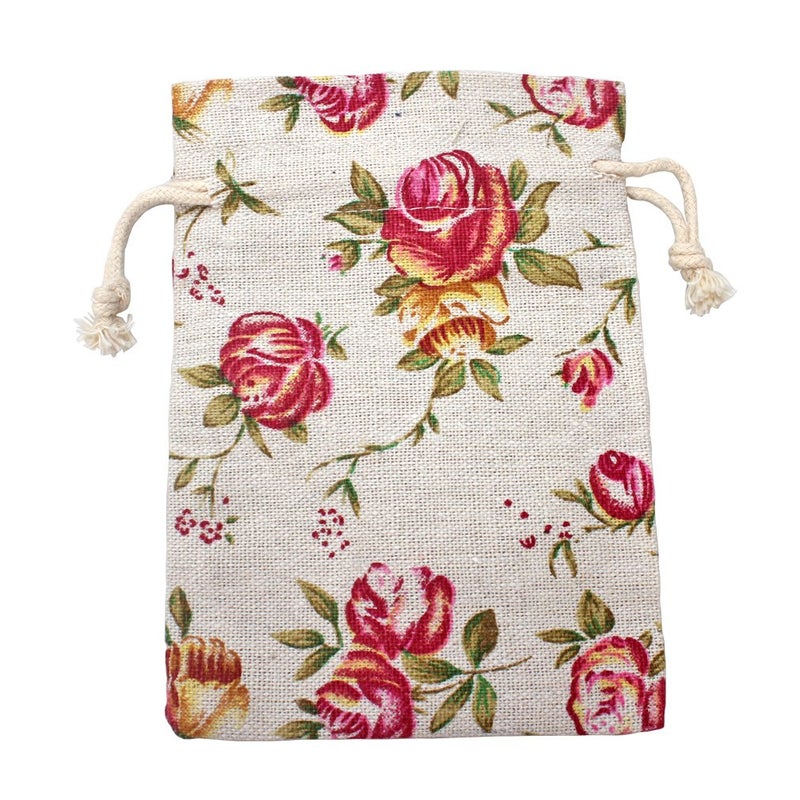 FASOTY Lot of 50 Rose Drawstring Bags Burlap Flower Pouch Bags Linen Gift Bags Floral Jewelry Pouches Jute Sacks for Wedding Favors Party Gifts, Bridal Shower, Birthday, DIY Craft, 3.7x5.2 Inch - Image 2