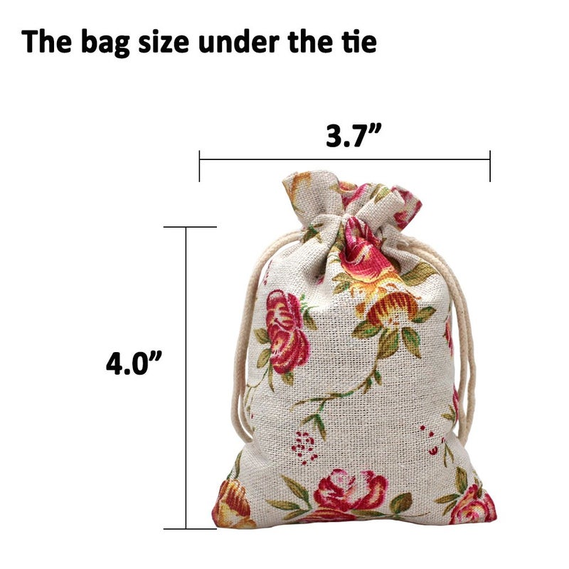 FASOTY Lot of 50 Rose Drawstring Bags Burlap Flower Pouch Bags Linen Gift Bags Floral Jewelry Pouches Jute Sacks for Wedding Favors Party Gifts, Bridal Shower, Birthday, DIY Craft, 3.7x5.2 Inch - Image 3