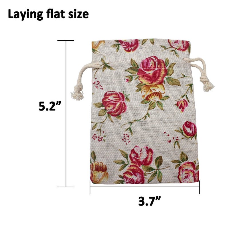 FASOTY Lot of 50 Rose Drawstring Bags Burlap Flower Pouch Bags Linen Gift Bags Floral Jewelry Pouches Jute Sacks for Wedding Favors Party Gifts, Bridal Shower, Birthday, DIY Craft, 3.7x5.2 Inch - Image 4